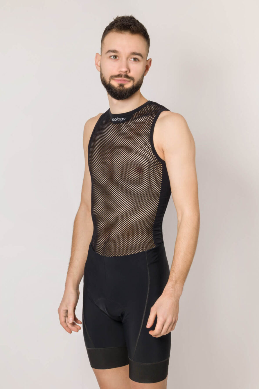 mens black nologo mesh sleeveless cycling base layer