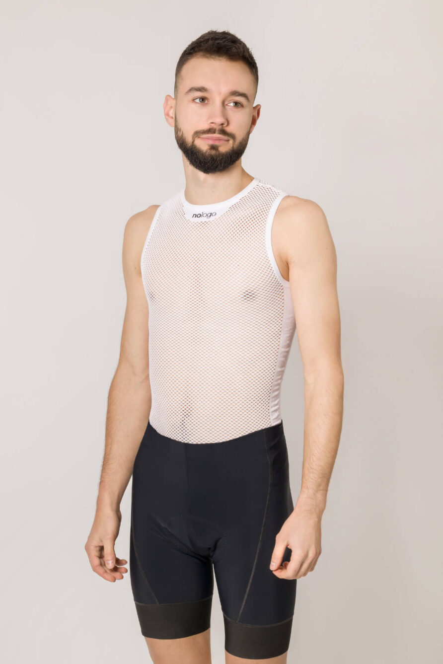 mens white nologo mesh sleeveless cycling base layer